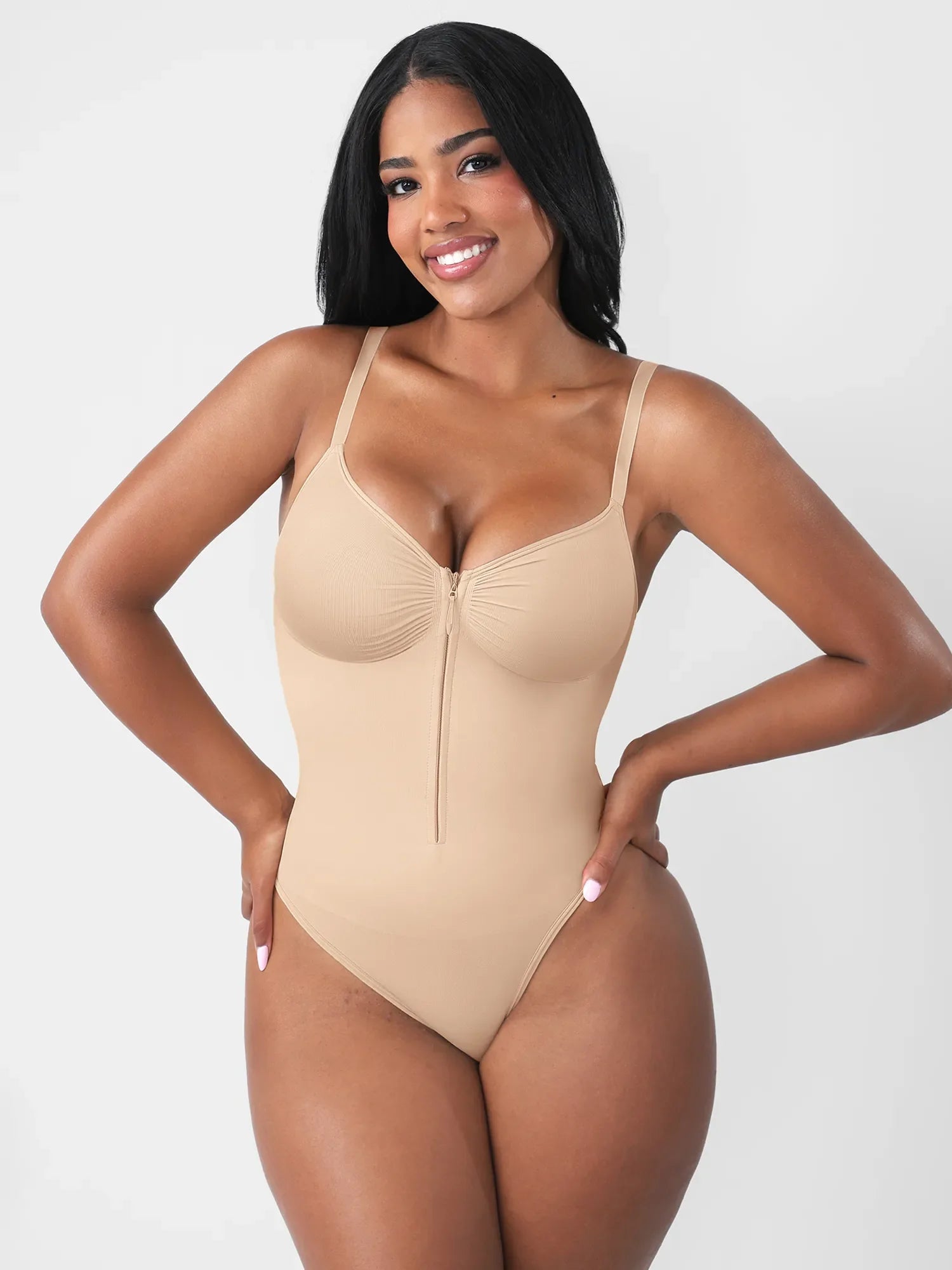 Feelingirl Seamless Tummy Control Zipper Sculpt and Support Bodysuit